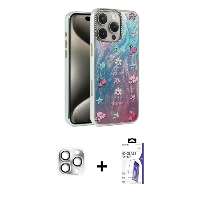 MARSİLYAN™- iPhone 16 Pro Max Kılıf Zirve Modern Prime - Siyah Bilvis 3X AR HD Cam Ekran Koruyucu + Pers Alüminyum Kamera Lens - GS