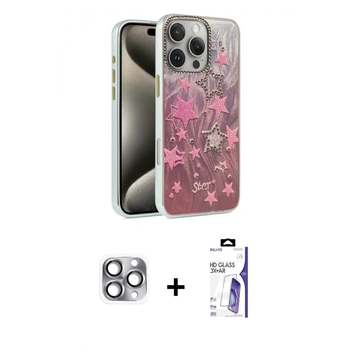 MARSİLYAN™- iPhone 16 Pro Max Kılıf Zirve Modern Prime - Siyah Bilvis 3X AR HD Cam Ekran Koruyucu + Pers Alüminyum Kamera Lens - GI