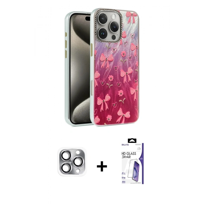 MARSİLYAN™- iPhone 16 Pro Max Kılıf Zirve Modern Prime - Siyah Bilvis 3X AR HD Cam Ekran Koruyucu + Pers Alüminyum Kamera Lens - GI