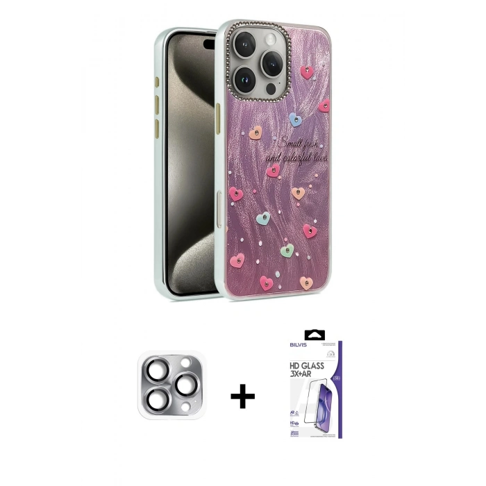 MARSİLYAN™- iPhone 16 Pro Max Kılıf Zirve Modern Prime - Siyah Bilvis 3X AR HD Cam Ekran Koruyucu + Pers Alüminyum Kamera Lens - GI