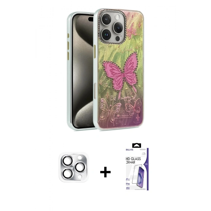MARSİLYAN™- iPhone 16 Pro Max Kılıf Zirve Modern Prime - Siyah Bilvis 3X AR HD Cam Ekran Koruyucu + Pers Alüminyum Kamera Lens - GS