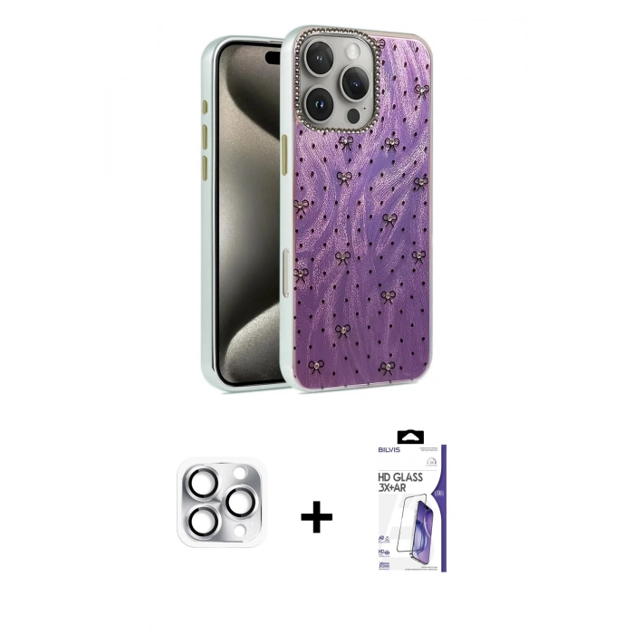 MARSİLYAN™- iPhone 16 Pro Max Kılıf Zirve Modern Prime - Siyah Bilvis 3X AR HD Cam Ekran Koruyucu + Pers Alüminyum Kamera Lens - GS