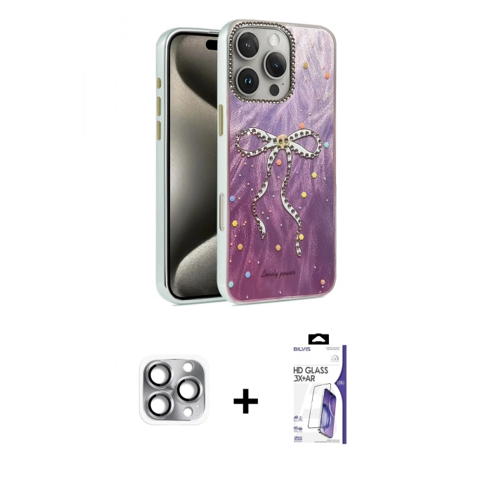 MARSİLYAN™- iPhone 16 Pro Max Kılıf Zirve Modern Prime - Siyah Bilvis 3X AR HD Cam Ekran Koruyucu + Pers Alüminyum Kamera Lens - GI