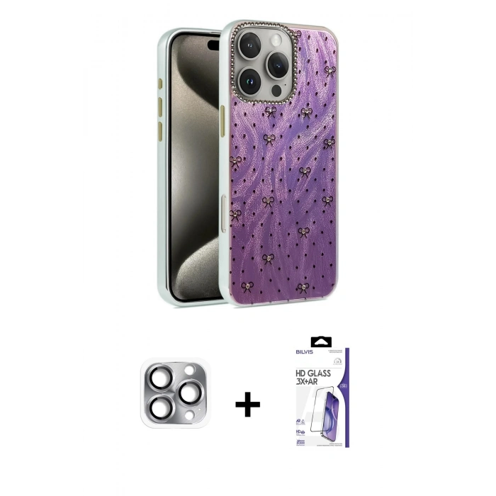 MARSİLYAN™- iPhone 16 Pro Max Kılıf Zirve Modern Prime - Siyah Bilvis 3X AR HD Cam Ekran Koruyucu + Pers Alüminyum Kamera Lens - GI