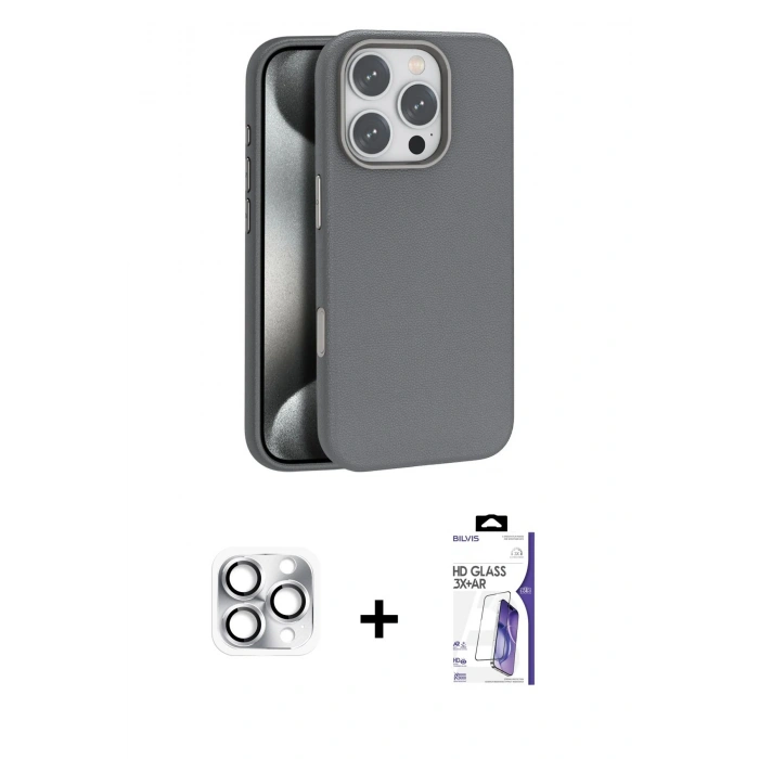 MARSİLYAN™- iPhone 16 Pro Max Kılıf Zirve Modern Prime - Siyah Bilvis 3X AR HD Cam Ekran Koruyucu + Pers Alüminyum Kamera Lens - GS