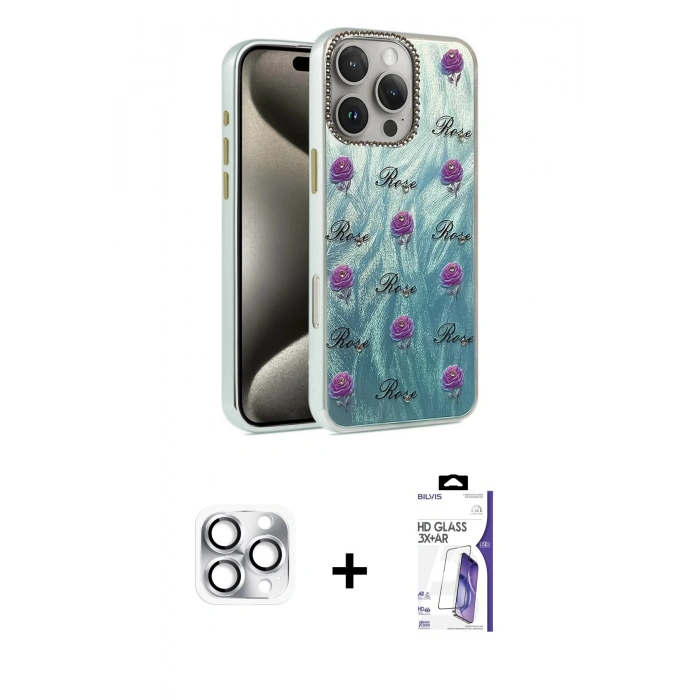 MARSİLYAN™- iPhone 16 Pro Max Kılıf Zirve Modern Prime - Siyah Bilvis 3X AR HD Cam Ekran Koruyucu + Pers Alüminyum Kamera Lens - GS