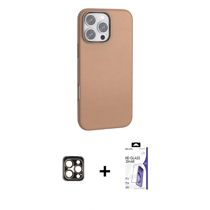 MARSİLYAN™- iPhone 16 Pro Max Kılıf Zirve Modern Prime - Siyah Bilvis 3X AR HD Cam Ekran Koruyucu + PVD Metal Kamera Lens - GD