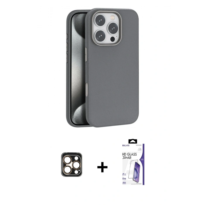 MARSİLYAN™- iPhone 16 Pro Max Kılıf Zirve Modern Prime - Siyah Bilvis 3X AR HD Cam Ekran Koruyucu + PVD Metal Kamera Lens - GD
