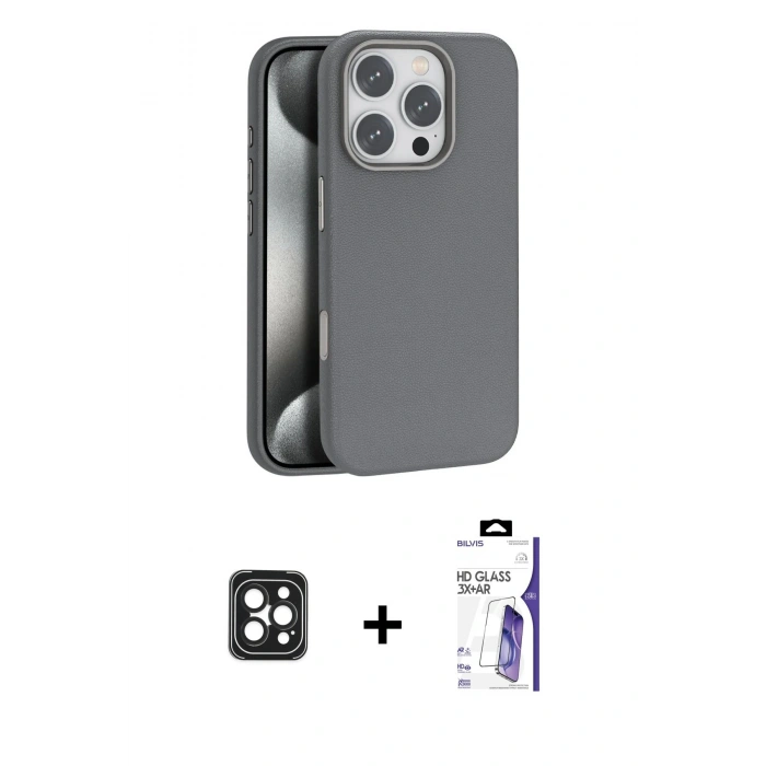 MARSİLYAN™- iPhone 16 Pro Max Kılıf Zirve Modern Prime - Siyah Bilvis 3X AR HD Cam Ekran Koruyucu + PVD Metal Kamera Lens - SH