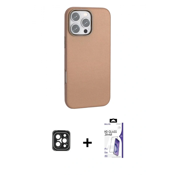 MARSİLYAN™- iPhone 16 Pro Max Kılıf Zirve Modern Prime - Siyah Bilvis 3X AR HD Cam Ekran Koruyucu + PVD Metal Kamera Lens - SH