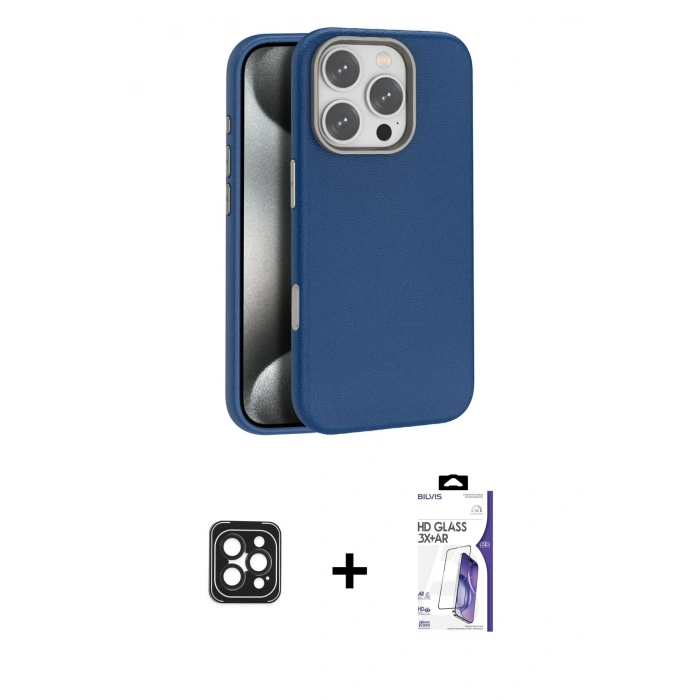 MARSİLYAN™- iPhone 16 Pro Max Kılıf Zirve Modern Prime - Siyah Bilvis 3X AR HD Cam Ekran Koruyucu + PVD Metal Kamera Lens - SH