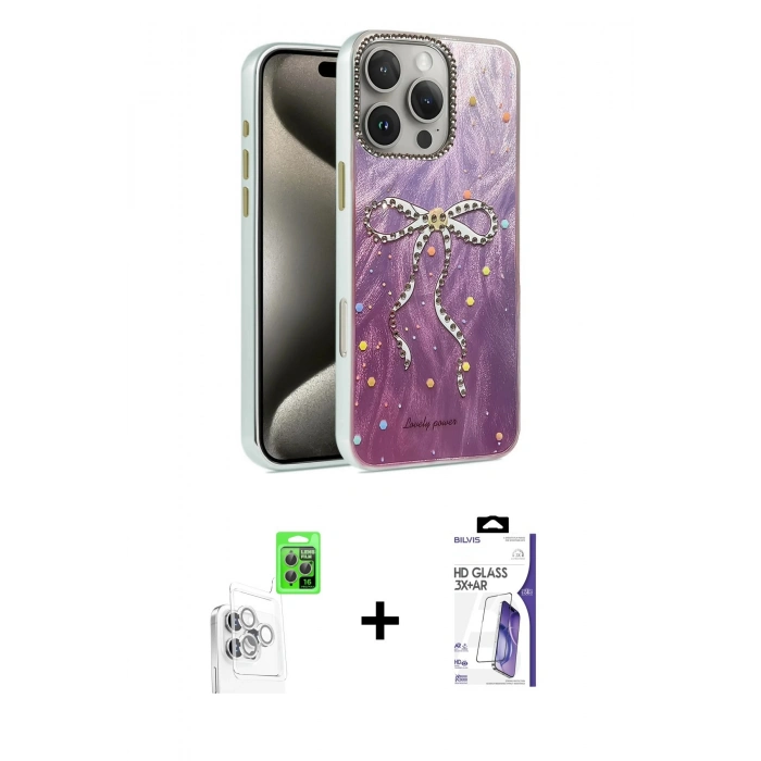 MARSİLYAN™- iPhone 16 Pro Max Kılıf Zirve Modern Prime - Siyah Bilvis 3X AR HD Cam Ekran Koruyucu + Raze Metal Kamera Lens - BZ