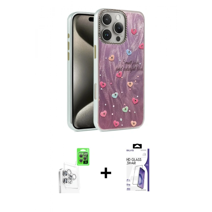 MARSİLYAN™- iPhone 16 Pro Max Kılıf Zirve Modern Prime - Siyah Bilvis 3X AR HD Cam Ekran Koruyucu + Raze Metal Kamera Lens - BZ