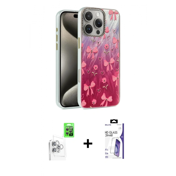 MARSİLYAN™- iPhone 16 Pro Max Kılıf Zirve Modern Prime - Siyah Bilvis 3X AR HD Cam Ekran Koruyucu + Raze Metal Kamera Lens - BZ