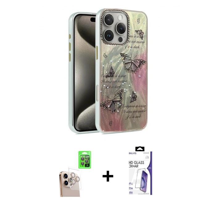 MARSİLYAN™- iPhone 16 Pro Max Kılıf Zirve Modern Prime - Siyah Bilvis 3X AR HD Cam Ekran Koruyucu + Raze Metal Kamera Lens - NLGY