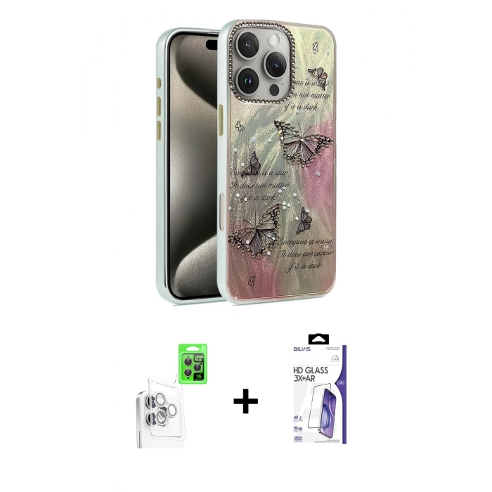 MARSİLYAN™- iPhone 16 Pro Max Kılıf Zirve Modern Prime - Siyah Bilvis 3X AR HD Cam Ekran Koruyucu + Raze Metal Kamera Lens - BZ