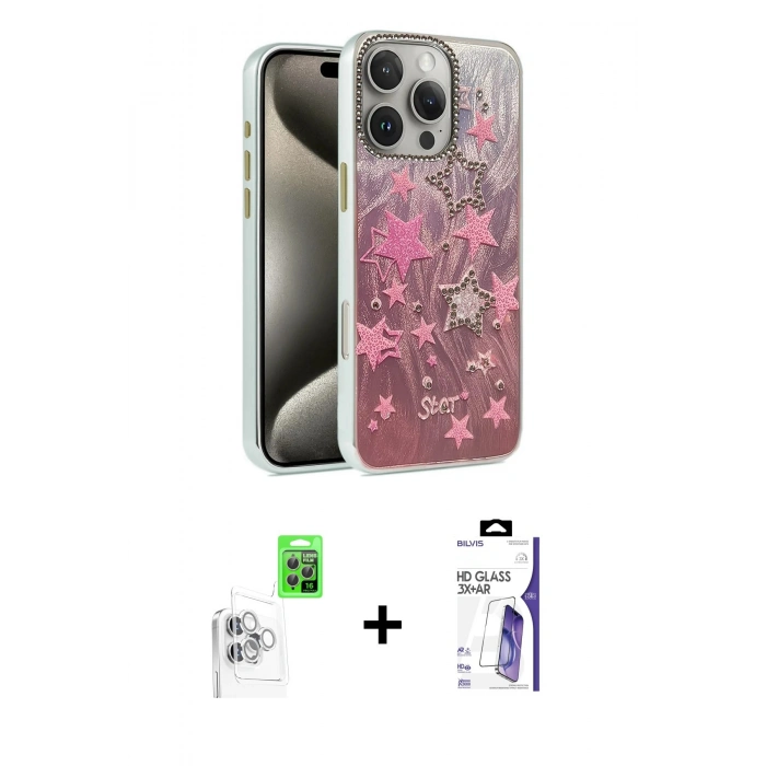 MARSİLYAN™- iPhone 16 Pro Max Kılıf Zirve Modern Prime - Siyah Bilvis 3X AR HD Cam Ekran Koruyucu + Raze Metal Kamera Lens - BZ