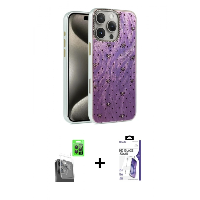 MARSİLYAN™- iPhone 16 Pro Max Kılıf Zirve Modern Prime - Siyah Bilvis 3X AR HD Cam Ekran Koruyucu + Raze Metal Kamera Lens - SH