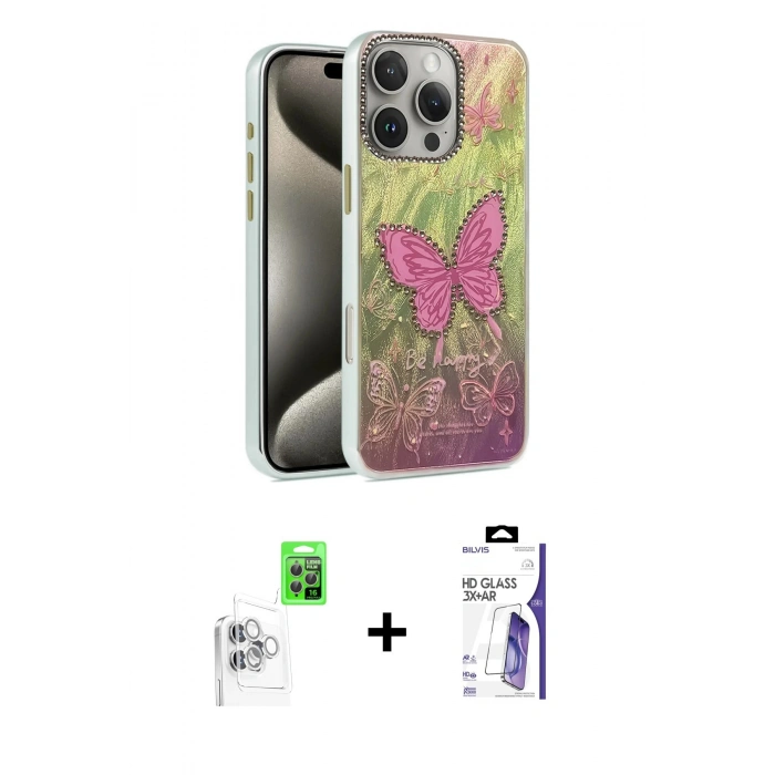 MARSİLYAN™- iPhone 16 Pro Max Kılıf Zirve Modern Prime - Siyah Bilvis 3X AR HD Cam Ekran Koruyucu + Raze Metal Kamera Lens - BZ