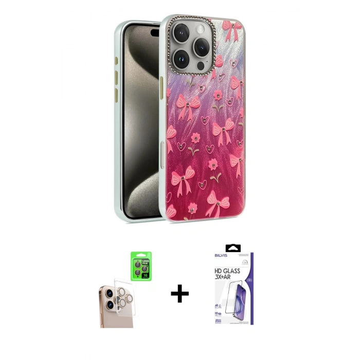 MARSİLYAN™- iPhone 16 Pro Max Kılıf Zirve Modern Prime - Siyah Bilvis 3X AR HD Cam Ekran Koruyucu + Raze Metal Kamera Lens - NLGY