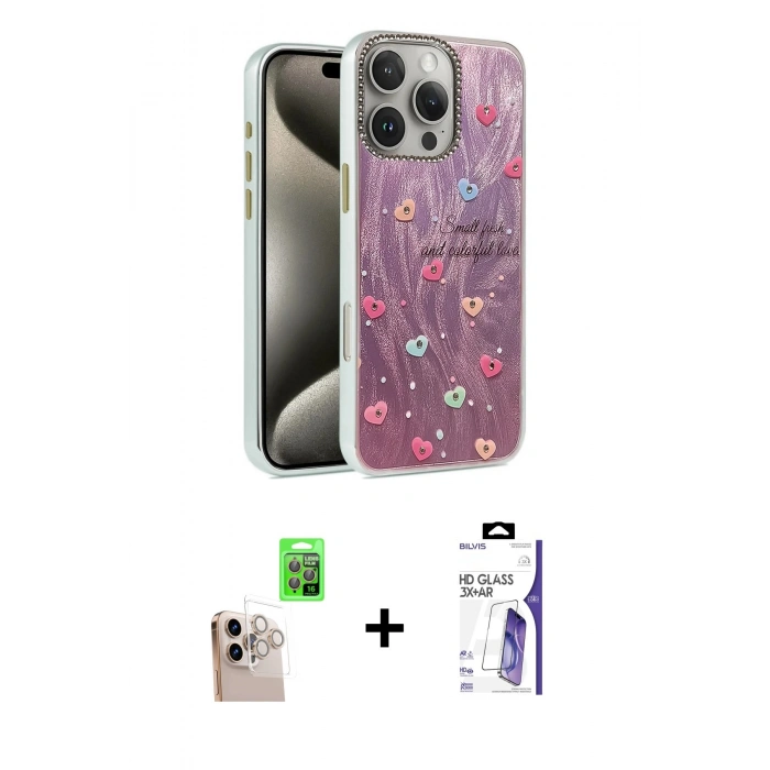 MARSİLYAN™- iPhone 16 Pro Max Kılıf Zirve Modern Prime - Siyah Bilvis 3X AR HD Cam Ekran Koruyucu + Raze Metal Kamera Lens - NLGY