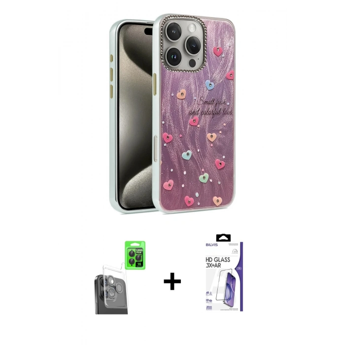 MARSİLYAN™- iPhone 16 Pro Max Kılıf Zirve Modern Prime - Siyah Bilvis 3X AR HD Cam Ekran Koruyucu + Raze Metal Kamera Lens - SH