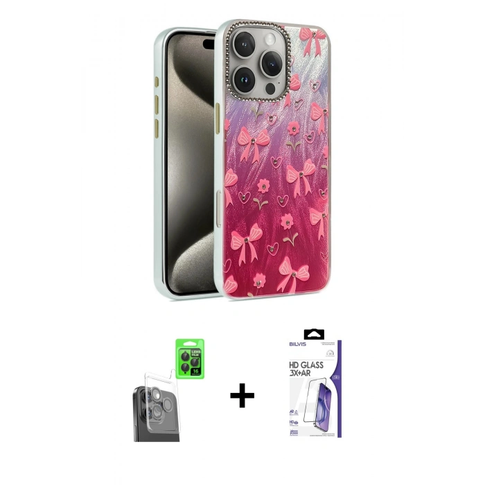 MARSİLYAN™- iPhone 16 Pro Max Kılıf Zirve Modern Prime - Siyah Bilvis 3X AR HD Cam Ekran Koruyucu + Raze Metal Kamera Lens - SH