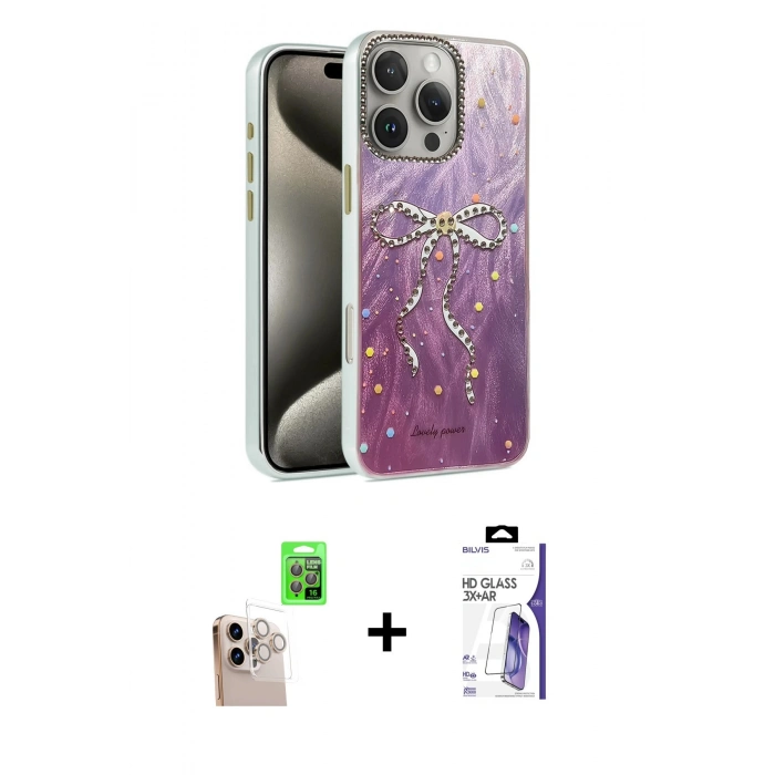 MARSİLYAN™- iPhone 16 Pro Max Kılıf Zirve Modern Prime - Siyah Bilvis 3X AR HD Cam Ekran Koruyucu + Raze Metal Kamera Lens - NLGY