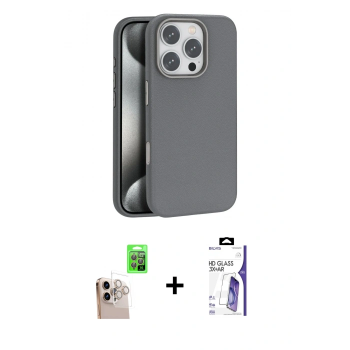 MARSİLYAN™- iPhone 16 Pro Max Kılıf Zirve Modern Prime - Siyah Bilvis 3X AR HD Cam Ekran Koruyucu + Raze Metal Kamera Lens - NLGY