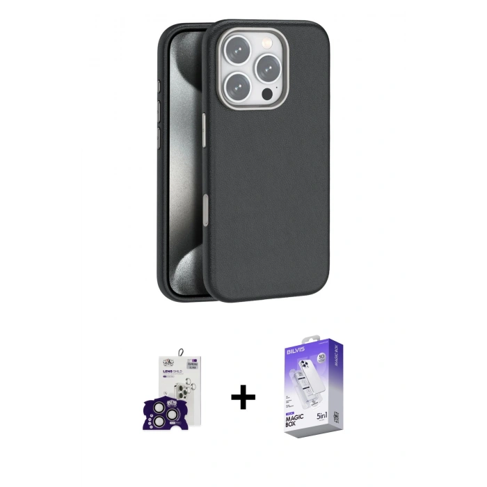 MARSİLYAN™- iPhone 16 Pro Max Kılıf Zirve Modern Prime - Siyah Bilvis 5in1 3D Magic Cam Ekran Koruyucu + Bilvis Titan Kamera Lens - TMGI
