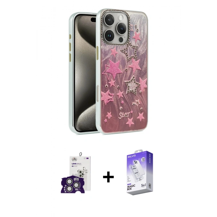 MARSİLYAN™- iPhone 16 Pro Max Kılıf Zirve Modern Prime - Siyah Bilvis 5in1 3D Magic Cam Ekran Koruyucu + Bilvis Titan Kamera Lens - GS