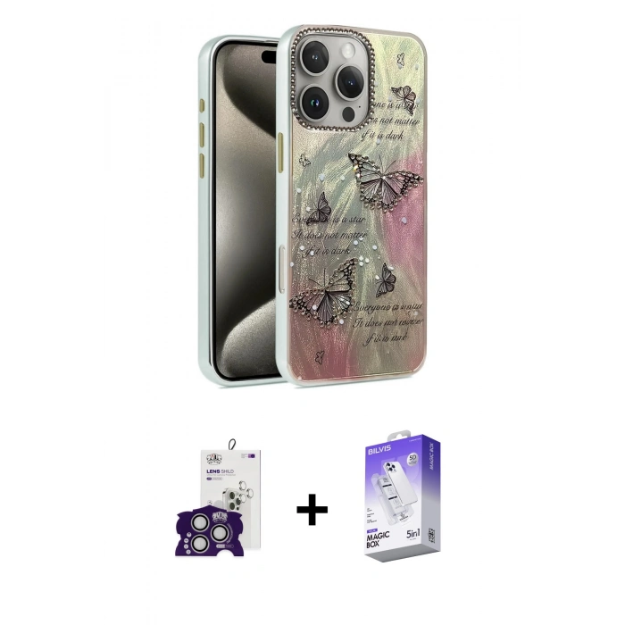 MARSİLYAN™- iPhone 16 Pro Max Kılıf Zirve Modern Prime - Siyah Bilvis 5in1 3D Magic Cam Ekran Koruyucu + Bilvis Titan Kamera Lens - GS