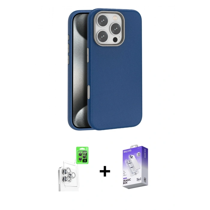 MARSİLYAN™- iPhone 16 Pro Max Kılıf Zirve Modern Prime - Siyah Bilvis 5in1 3D Magic Cam Ekran Koruyucu + Raze Metal Kamera Lens - BZ