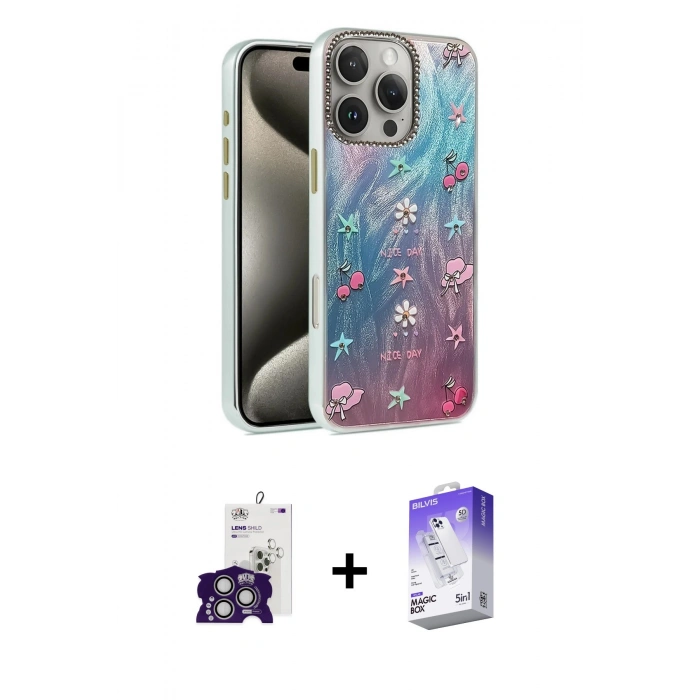 MARSİLYAN™- iPhone 16 Pro Max Kılıf Zirve Modern Prime - Siyah Bilvis 5in1 3D Magic Cam Ekran Koruyucu + Bilvis Titan Kamera Lens - GS