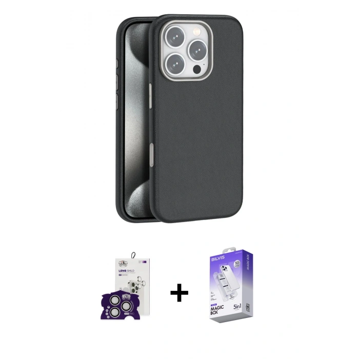 MARSİLYAN™- iPhone 16 Pro Max Kılıf Zirve Modern Prime - Siyah Bilvis 5in1 3D Magic Cam Ekran Koruyucu + Bilvis Titan Kamera Lens - GS