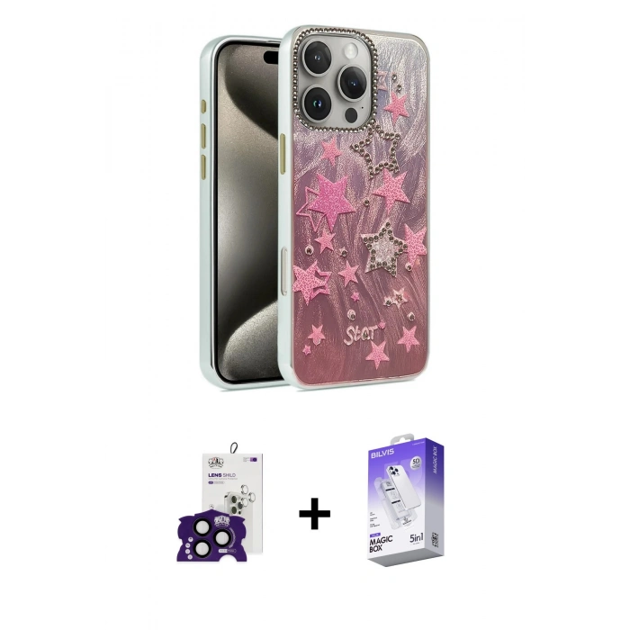 MARSİLYAN™- iPhone 16 Pro Max Kılıf Zirve Modern Prime - Siyah Bilvis 5in1 3D Magic Cam Ekran Koruyucu + Bilvis Titan Kamera Lens - SH
