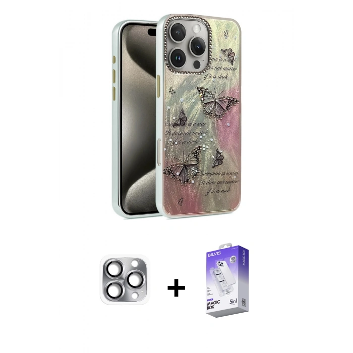 MARSİLYAN™- iPhone 16 Pro Max Kılıf Zirve Modern Prime - Siyah Bilvis 5in1 3D Magic Cam Ekran Koruyucu + Gri Pers Alüminyum Kamera Lens
