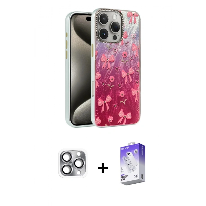 MARSİLYAN™- iPhone 16 Pro Max Kılıf Zirve Modern Prime - Siyah Bilvis 5in1 3D Magic Cam Ekran Koruyucu + Gri Pers Alüminyum Kamera Lens