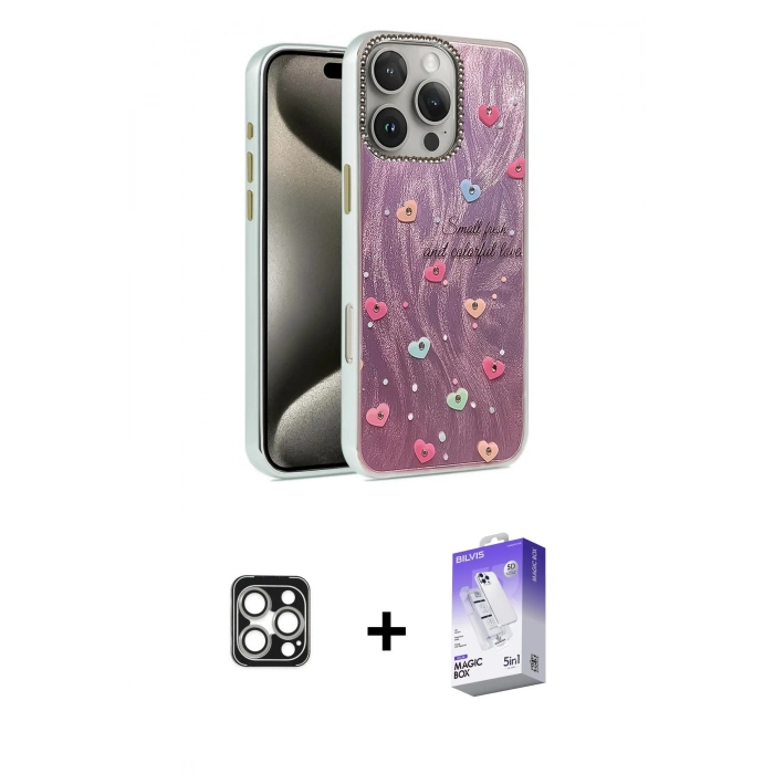 MARSİLYAN™- iPhone 16 Pro Max Kılıf Zirve Modern Prime - Siyah Bilvis 5in1 3D Magic Cam Ekran Koruyucu + PVD Metal Kamera Lens - GS