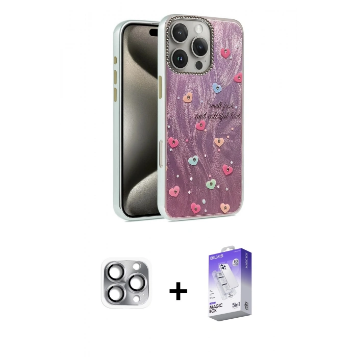 MARSİLYAN™- iPhone 16 Pro Max Kılıf Zirve Modern Prime - Siyah Bilvis 5in1 3D Magic Cam Ekran Koruyucu + Gri Pers Alüminyum Kamera Lens