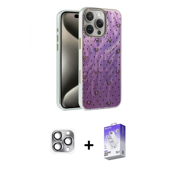 MARSİLYAN™- iPhone 16 Pro Max Kılıf Zirve Modern Prime - Siyah Bilvis 5in1 3D Magic Cam Ekran Koruyucu + Gri Pers Alüminyum Kamera Lens