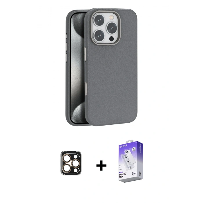 MARSİLYAN™- iPhone 16 Pro Max Kılıf Zirve Modern Prime - Siyah Bilvis 5in1 3D Magic Cam Ekran Koruyucu + Gold PVD Metal Kamera Lens