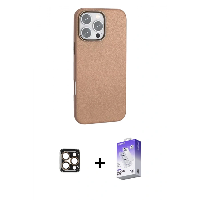 MARSİLYAN™- iPhone 16 Pro Max Kılıf Zirve Modern Prime - Siyah Bilvis 5in1 3D Magic Cam Ekran Koruyucu + Gold PVD Metal Kamera Lens