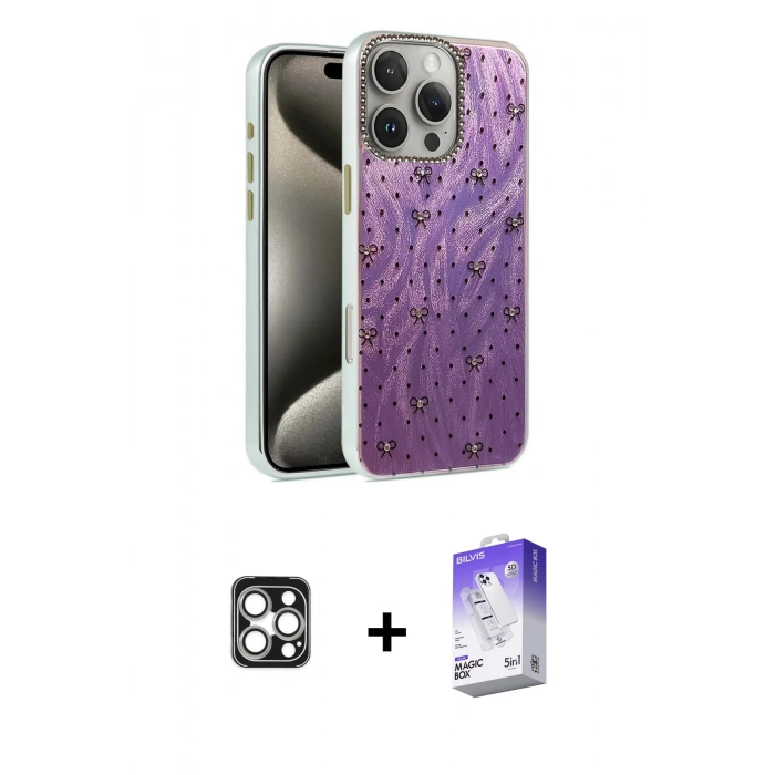MARSİLYAN™- iPhone 16 Pro Max Kılıf Zirve Modern Prime - Siyah Bilvis 5in1 3D Magic Cam Ekran Koruyucu + PVD Metal Kamera Lens - GS