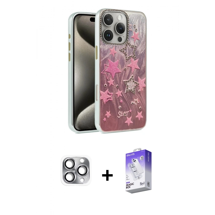 MARSİLYAN™- iPhone 16 Pro Max Kılıf Zirve Modern Prime - Siyah Bilvis 5in1 3D Magic Cam Ekran Koruyucu + Gri Pers Alüminyum Kamera Lens