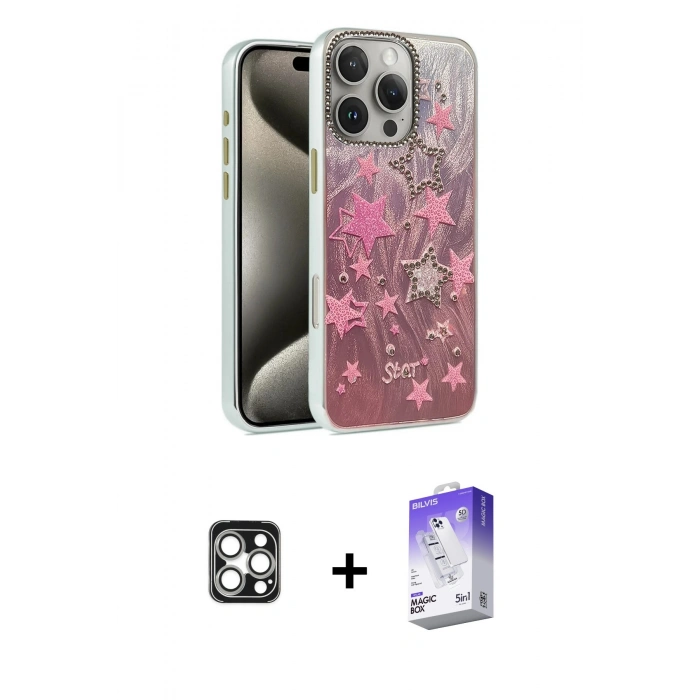 MARSİLYAN™- iPhone 16 Pro Max Kılıf Zirve Modern Prime - Siyah Bilvis 5in1 3D Magic Cam Ekran Koruyucu + PVD Metal Kamera Lens - GS