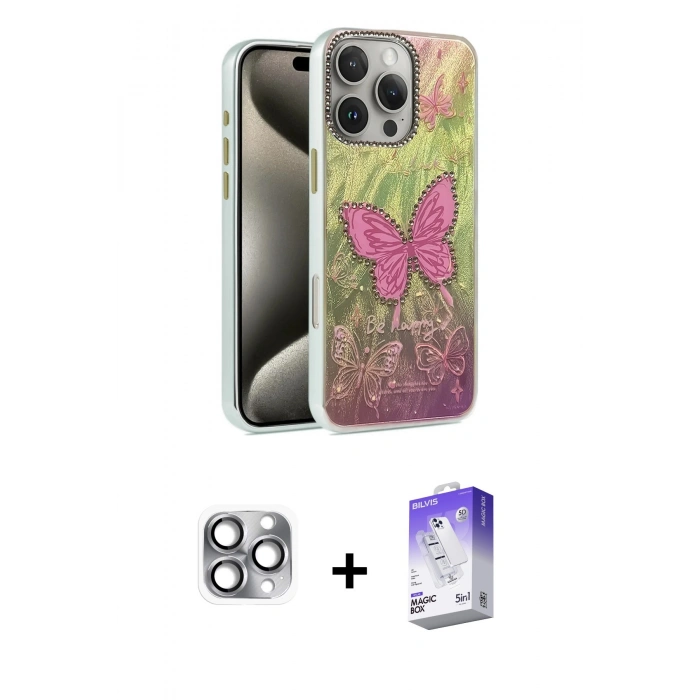 MARSİLYAN™- iPhone 16 Pro Max Kılıf Zirve Modern Prime - Siyah Bilvis 5in1 3D Magic Cam Ekran Koruyucu + Gri Pers Alüminyum Kamera Lens