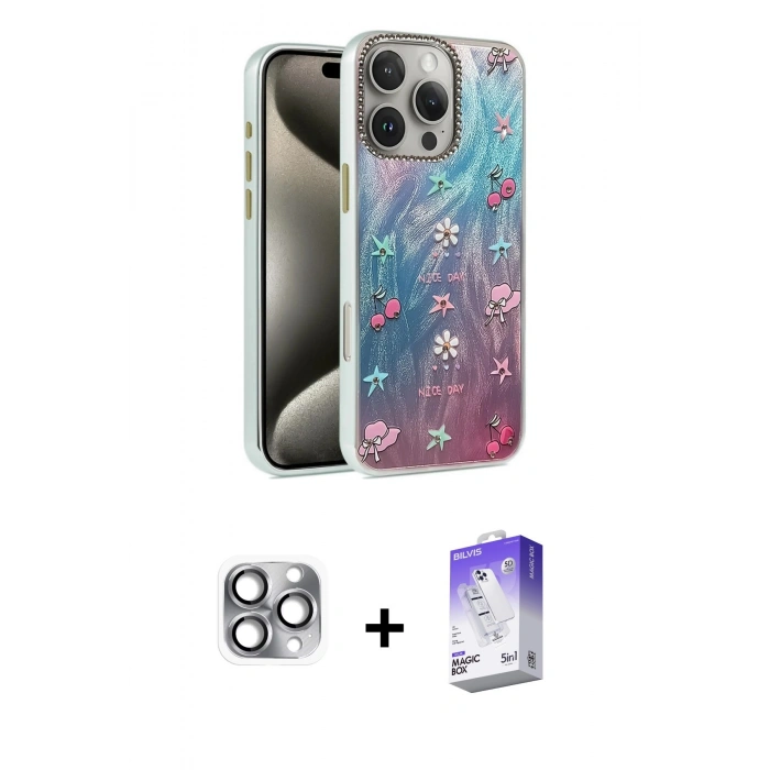 MARSİLYAN™- iPhone 16 Pro Max Kılıf Zirve Modern Prime - Siyah Bilvis 5in1 3D Magic Cam Ekran Koruyucu + Gri Pers Alüminyum Kamera Lens