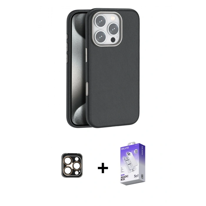 MARSİLYAN™- iPhone 16 Pro Max Kılıf Zirve Modern Prime - Siyah Bilvis 5in1 3D Magic Cam Ekran Koruyucu + Gold PVD Metal Kamera Lens