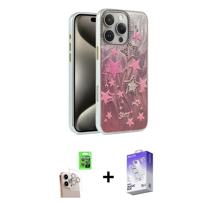 MARSİLYAN™- iPhone 16 Pro Max Kılıf Zirve Modern Prime - Siyah Bilvis 5in1 3D Magic Cam Ekran Koruyucu + Raze Metal Kamera Lens - NLGY